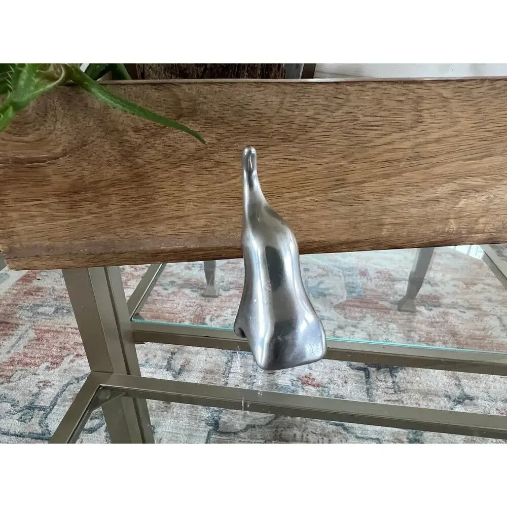 Modernist Silver-Tone Elephant Ring Holder Cast Metal Artist Signed 2.5in